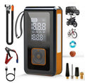 7-in-1 multi-function car jump starter with Powerbank, flashlight, compressor, pressure gauge and quick start function.