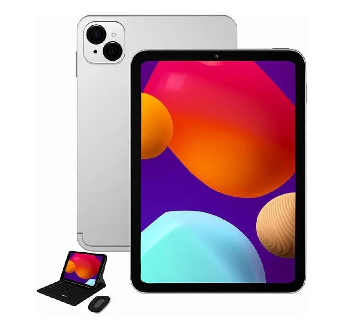 Modio M41 Tablet PC Silver, 10.1-Inch Display, 16GB RAM + 1TB ROM, Dual SIM, 8000mAh, Android 13, 13MP+8MP Camera, with Keyboard, Mouse & Stylus