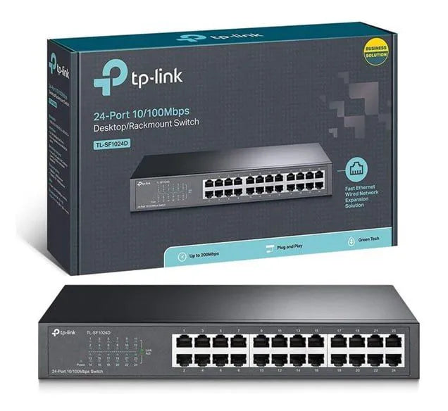 Rackmount TP Link 24 Port 10/100Mbps Fast Ethernet Switch, Plug & Play, Shielded Ports, Fanless, Unmanaged (TL-SF1024D)