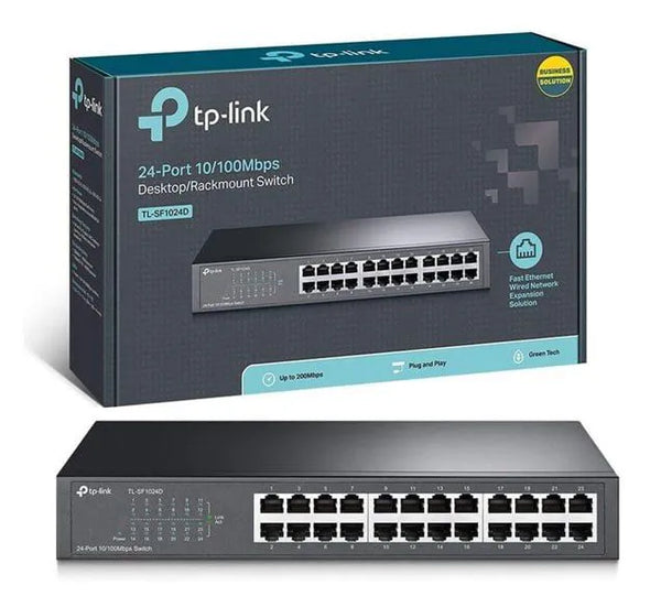 Rackmount TP Link 24 Port 10/100Mbps Fast Ethernet Switch, Plug & Play, Shielded Ports, Fanless, Unmanaged (TL-SF1024D)