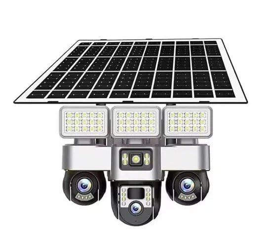 V380 Pro 4G Solar Security Camera, Triple PTZ Lens System, 360° Rotation, Night Vision, 4K Resolution, IP66 Waterproof, Mobile App Control