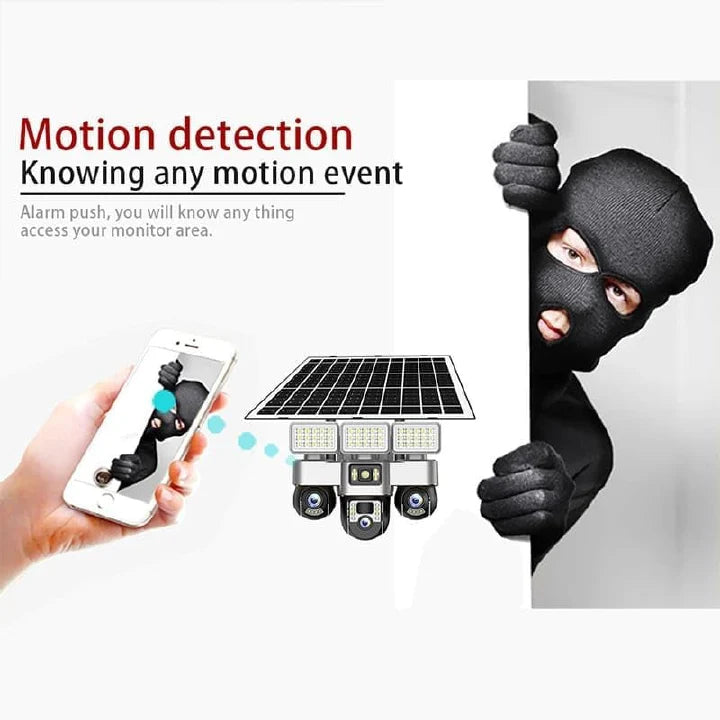V380 Pro 4G Solar Security Camera, Triple PTZ Lens System, 360° Rotation, Night Vision, 4K Resolution, IP66 Waterproof, Mobile App Control