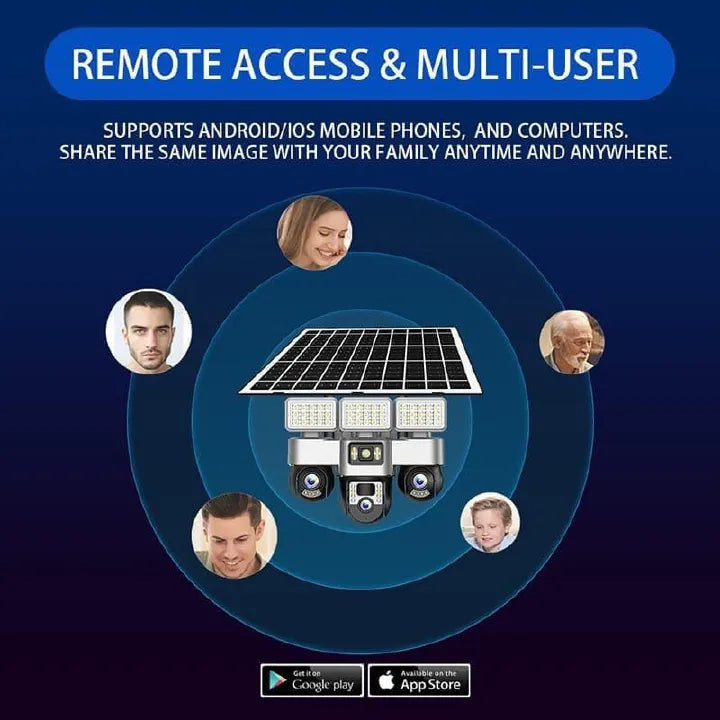 V380 Pro 4G Solar Security Camera, Triple PTZ Lens System, 360° Rotation, Night Vision, 4K Resolution, IP66 Waterproof, Mobile App Control