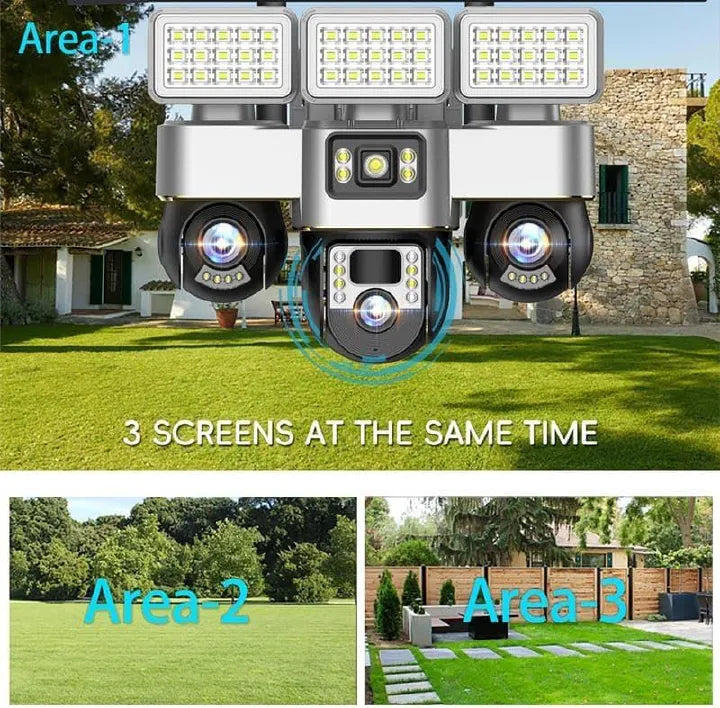 V380 Pro 4G Solar Security Camera, Triple PTZ Lens System, 360° Rotation, Night Vision, 4K Resolution, IP66 Waterproof, Mobile App Control