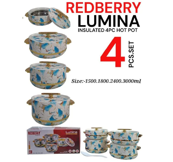 4-Pcs REDBERRY Lumina Plastic Hotpot Set [Sizes: 1500, 1800, 2400, 3000 Mls]
