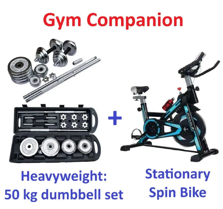 50KG Barbell & Dumbbell Set + Heavy-Duty Exercise Spinning Bike