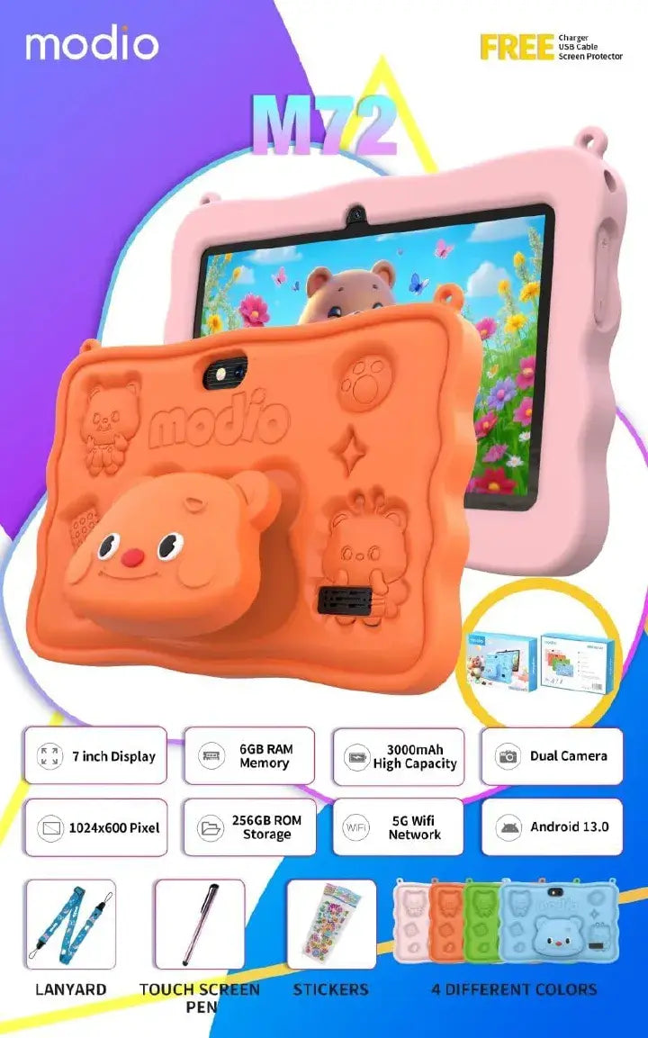 Modio M72 7-Inch Kids Tablet 6GB RAM 128GB Storage 4G SIM Dual Cameras