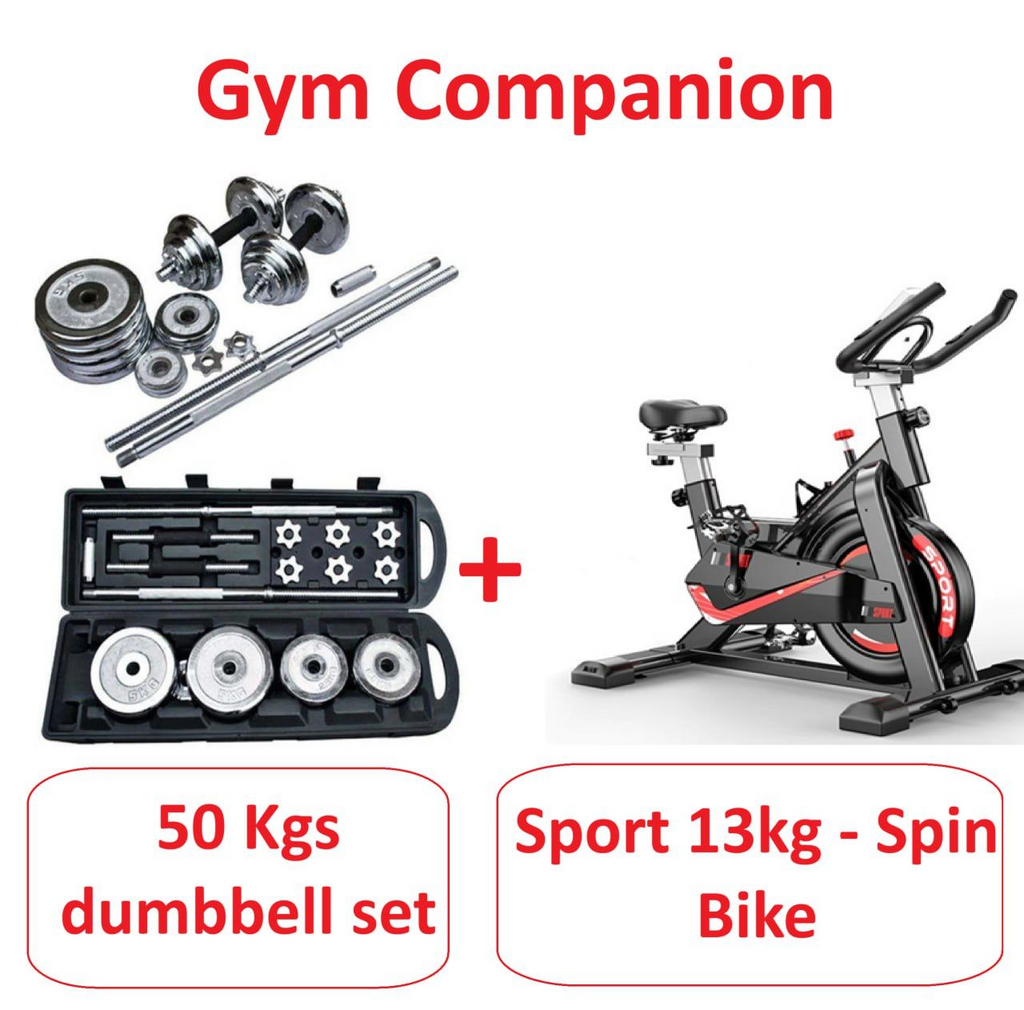 50KG Barbell & Dumbbell Set + Heavy-Duty Exercise Spinning Bike