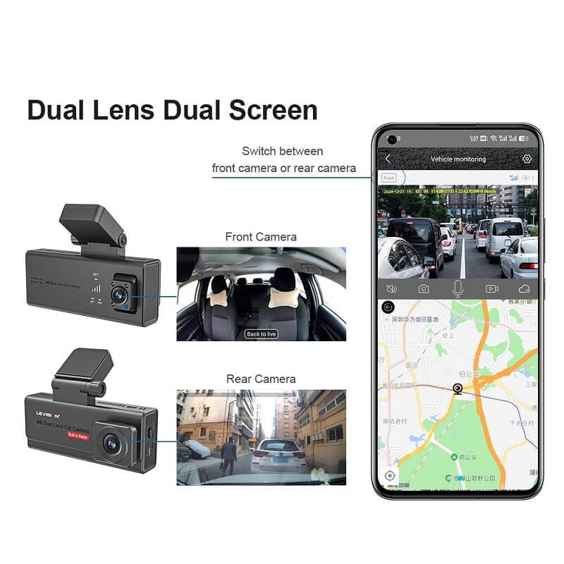 Dash Cam Front and Rear 4K+1080P, Free 64GB Card, Built-in Wi-Fi