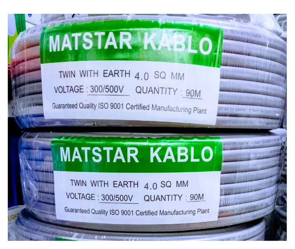 Matstar Twin With Earth Electrical Wire 90Mtrs Roll Size 4.0 MM