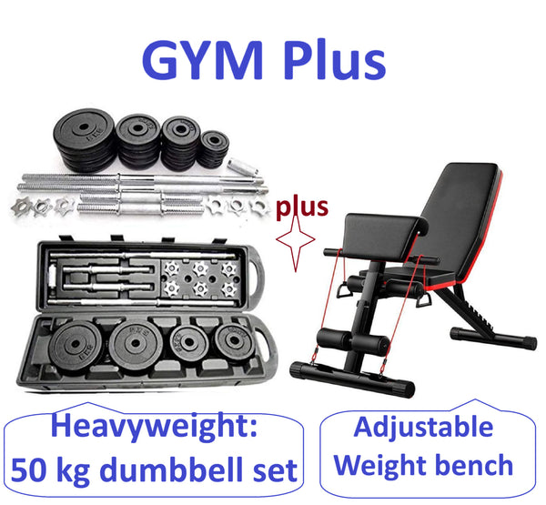 50KG Barbell & Dumbbell Set + Adjustable Weight Bench – Full Body Home Gym Workout