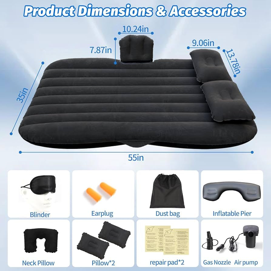 Portable inflatable Car Back Seat Bed / Car Matress PLUS Air Pump