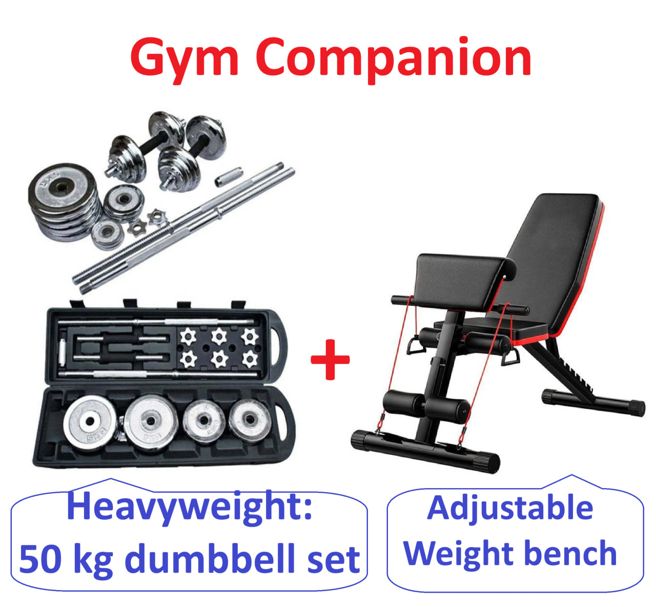 50KG Barbell & Dumbbell Set + Adjustable Weight Bench – Full Body Home Gym Workout