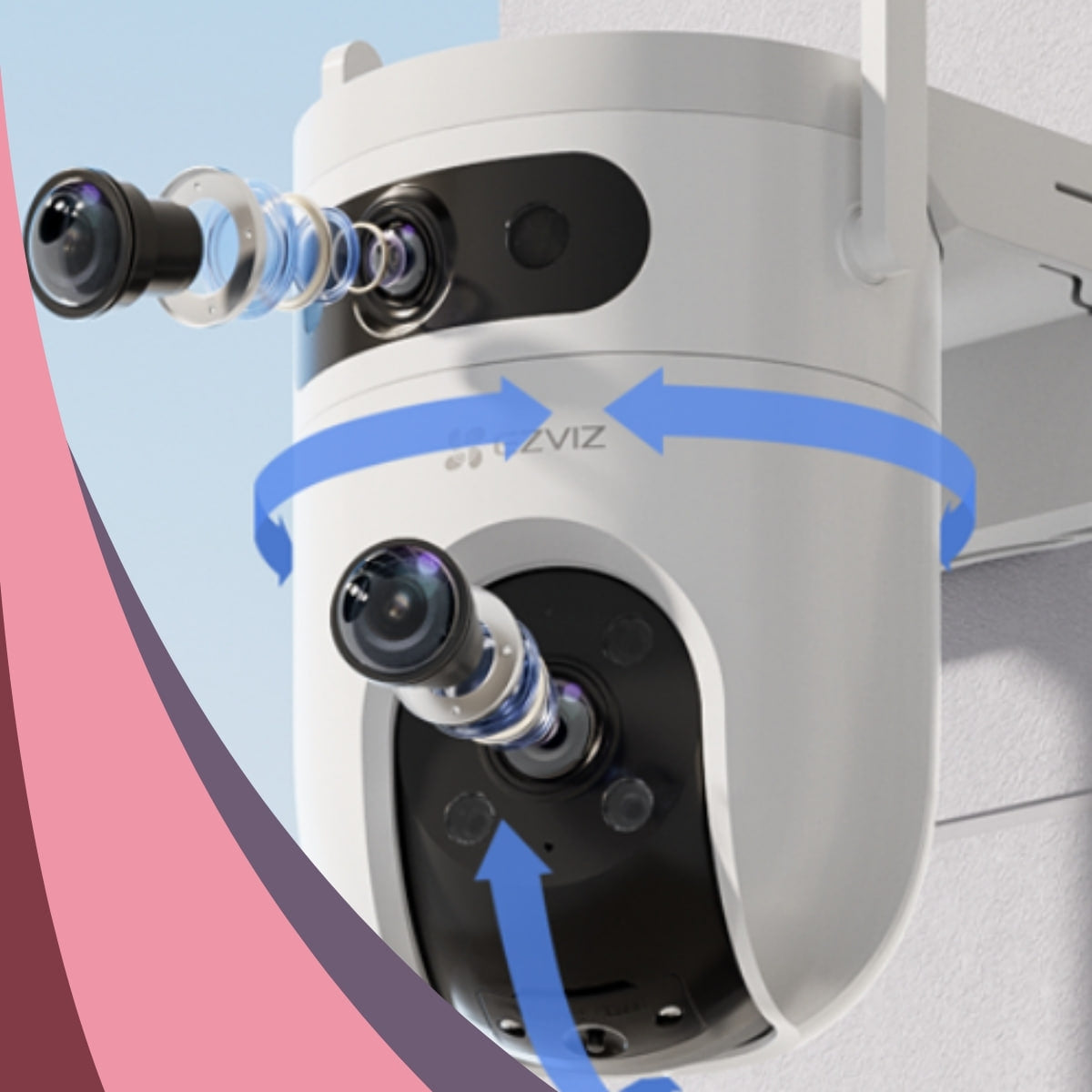 Dual Lens, Pan & Tilt Wi-Fi Camera with 360° Panoramic Coverage & Color Night Vision