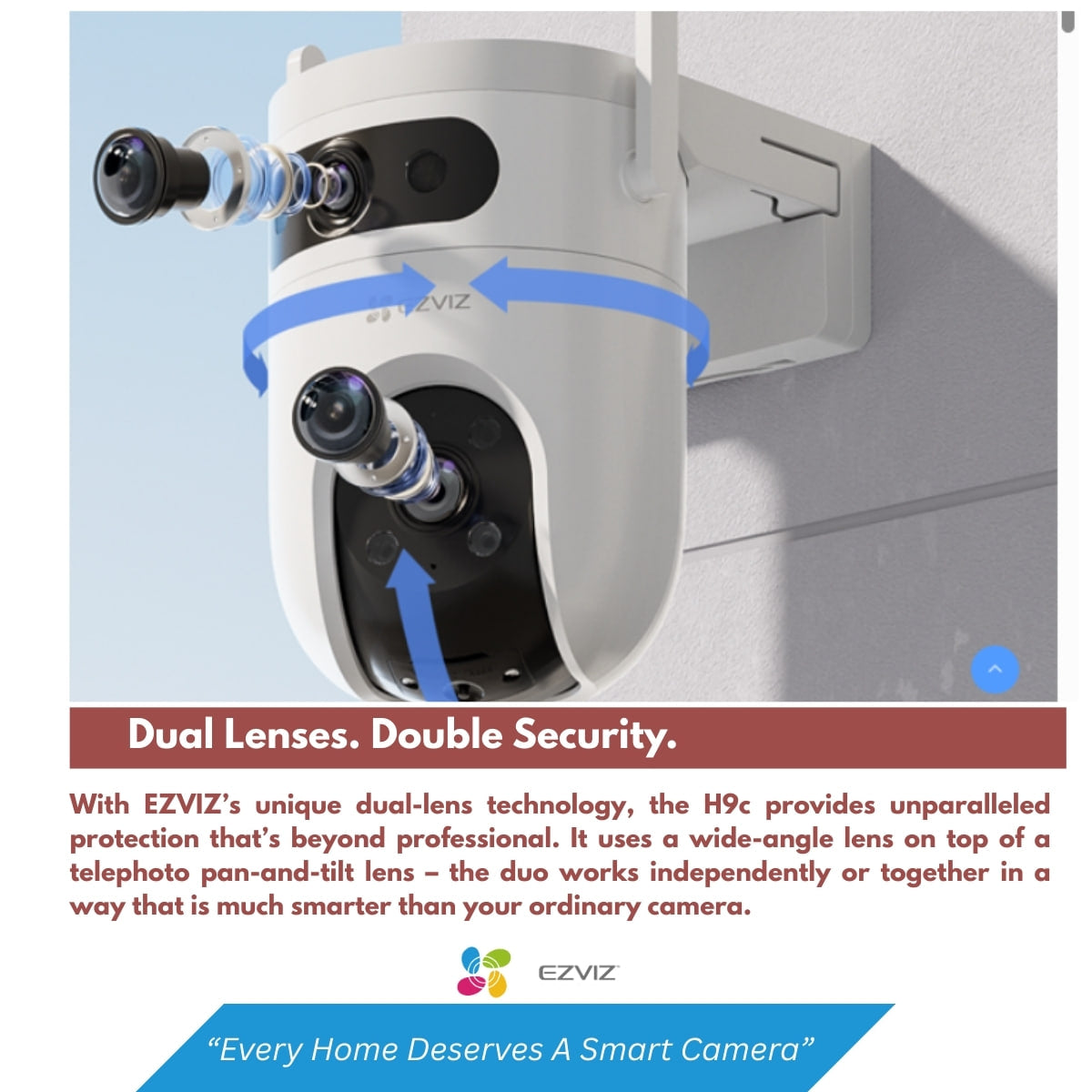 Dual Lens, Pan & Tilt Wi-Fi Camera with 360° Panoramic Coverage & Color Night Vision