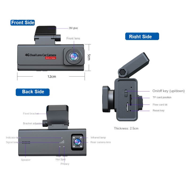 Dash Cam Front and Rear 4K+1080P, Free 64GB Card, Built-in Wi-Fi